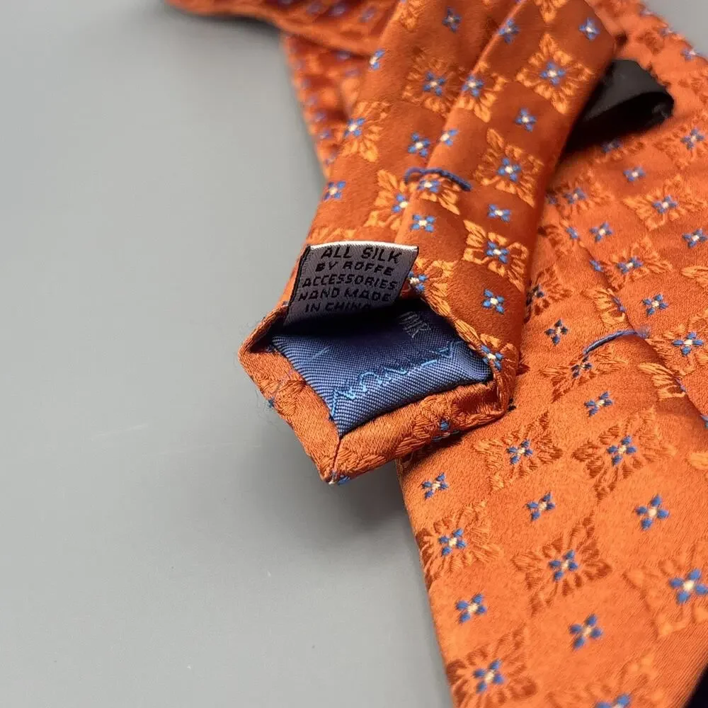 XMI Platinum Orange Geometric Pattern Silk Tie